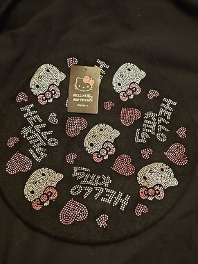 Forever 21 Black Beret with Pink & White Crystal Hello Kitty Accents